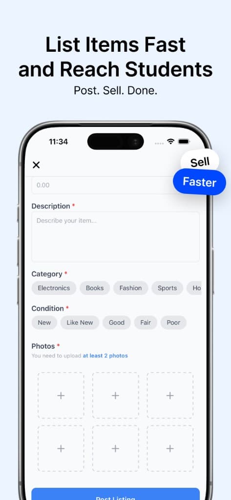 Campora listing form on a phone